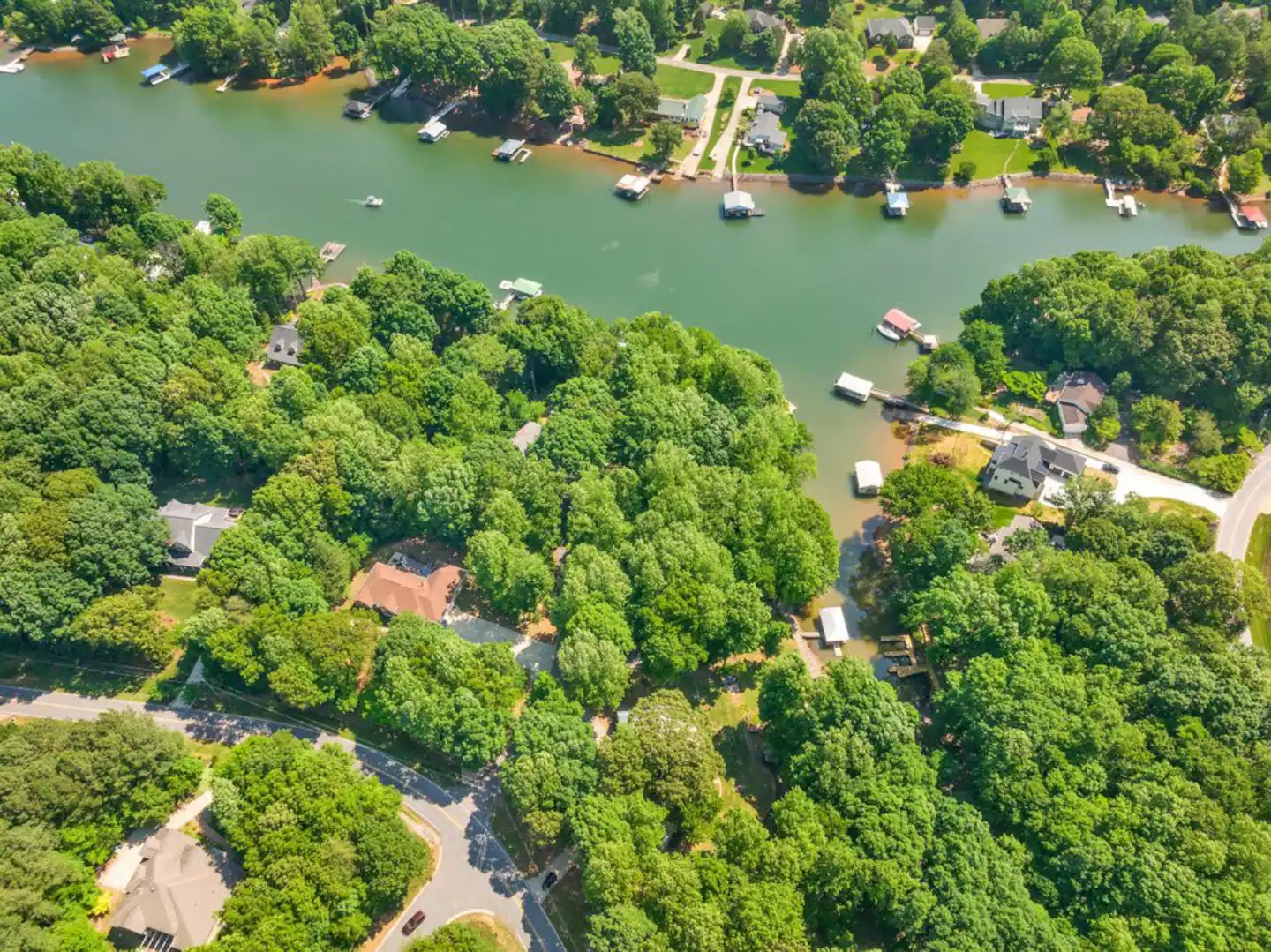 Lake side Villa set on Lake Norman, NC! Drone Shot