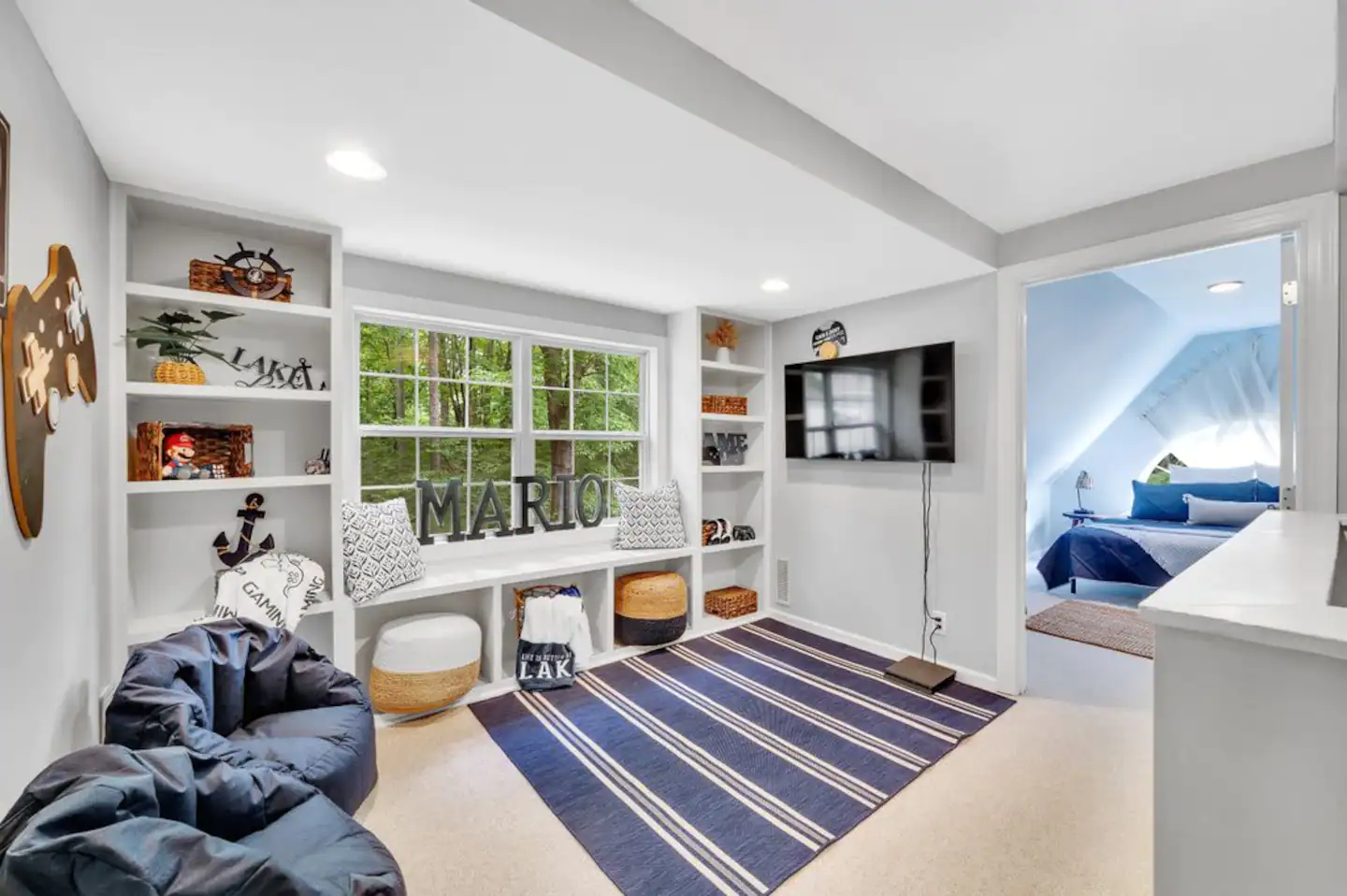 Upstairs, Game Console. Mario cart inspired PS4 game console (guest sign in required)