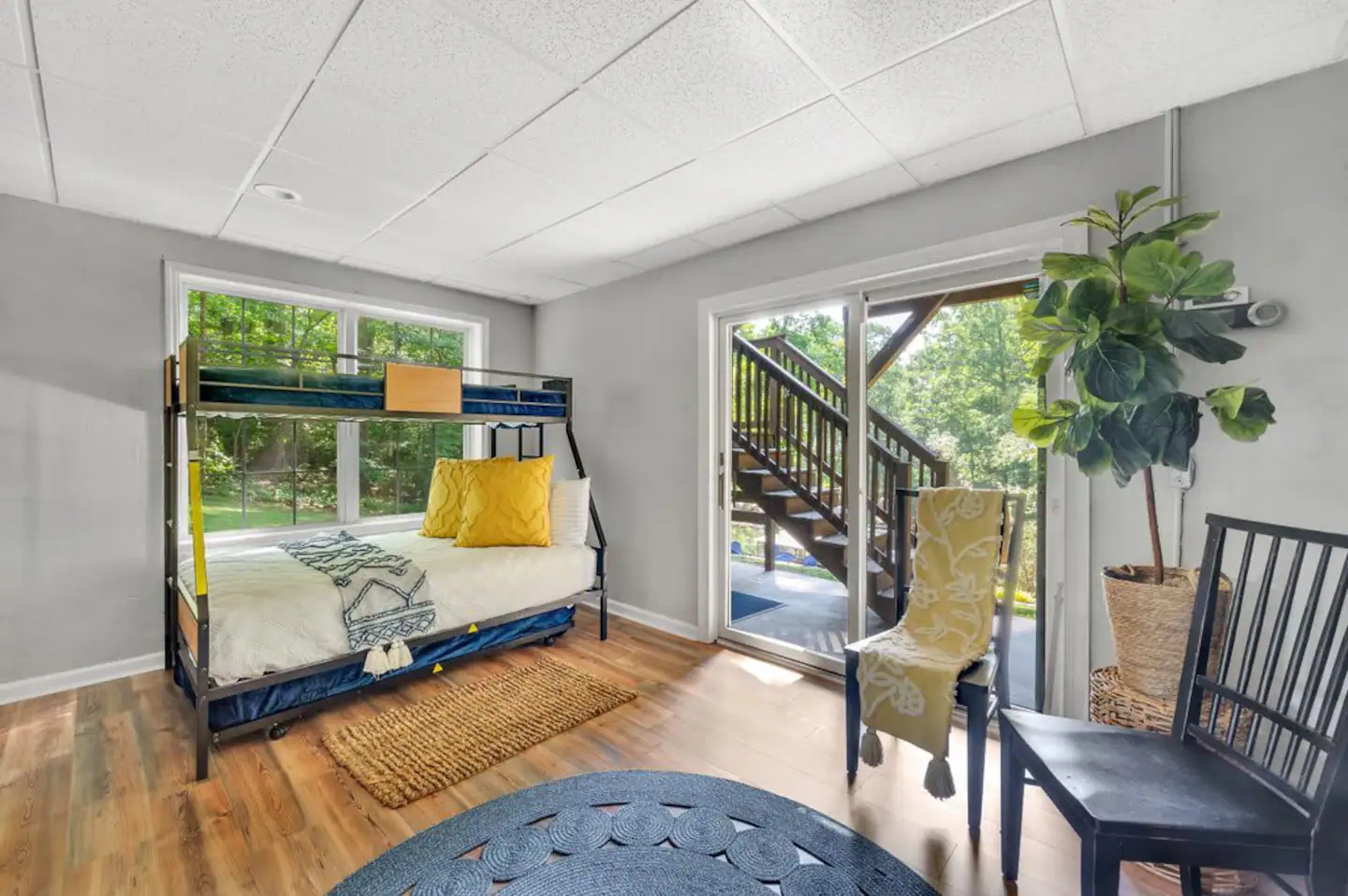 Lower Level Common space, bedding suitable for Kids. Sleeps 8.